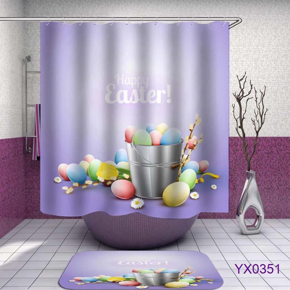 Easter Shower Curtain Rabbit Bear Chick Sun Cloud Bathroom Waterproof Hedgehog Goat Bath For The Animal | Дом и сад