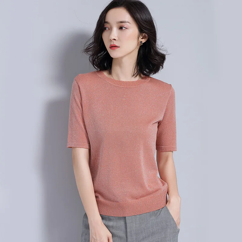 

Women short sleeve knitting woman top for spring&summer RAYON materials women blause