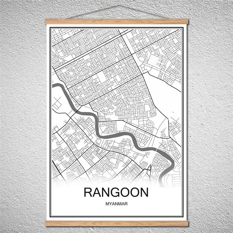 RANGOON картина маслом карта городов мира с рамкой современный плакат холст