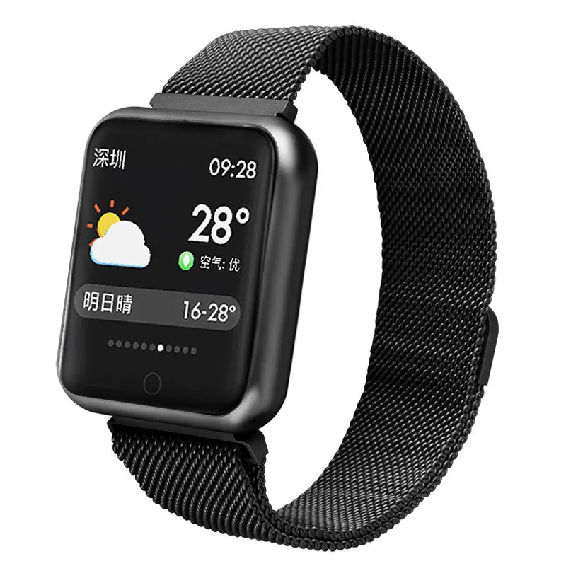 metal black Смарт-часы P68 группа IP68 поддерживает динамический сердечный ритм/монитор артериального давления NRF52832 QFAA Портативный адсорбции металлический ремешок - Цвет: metal black
