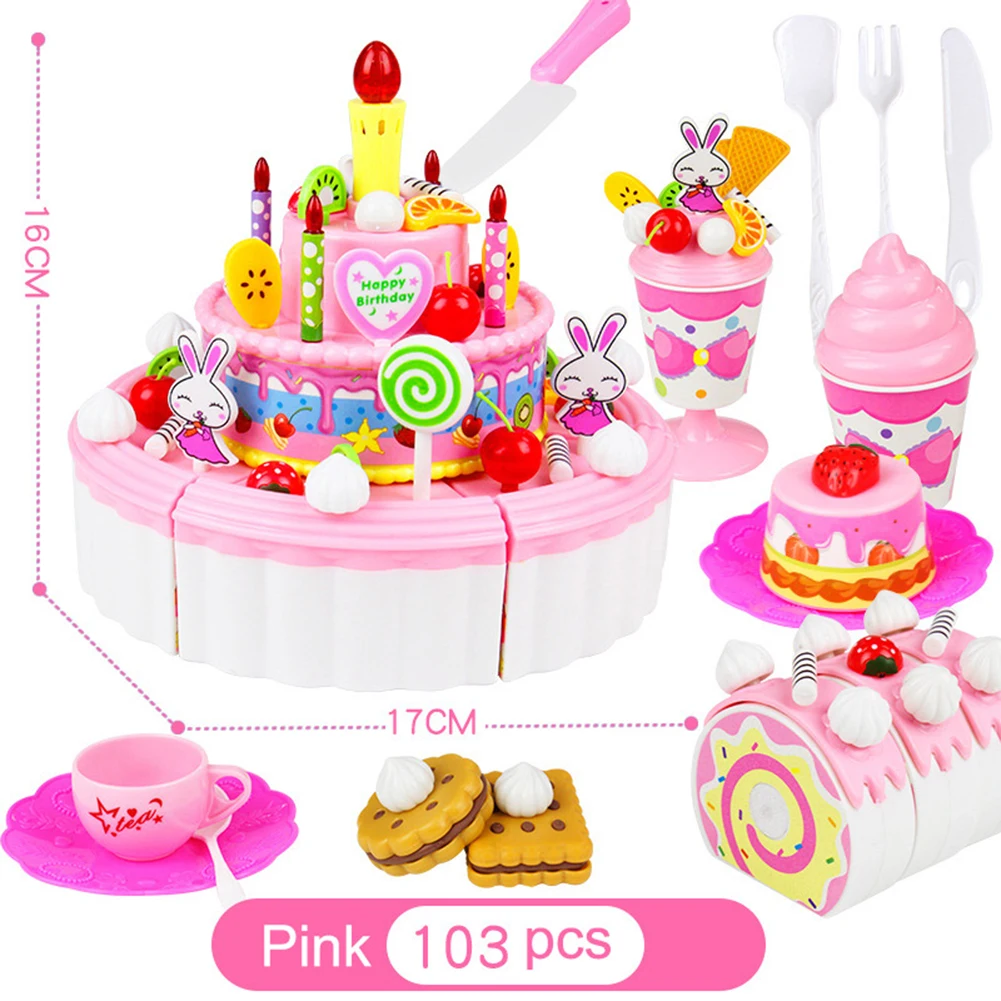 Pink 103pcs Детские Клубничные торт время чай игрушки набор ABS игровой дом Рождественские подарки M09 - Цвет: Pink 103pcs