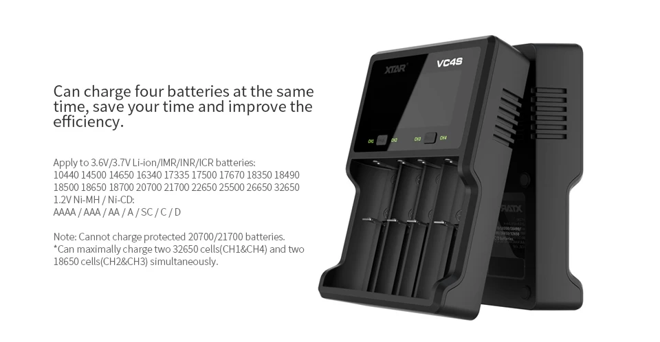XTAR VC4 Батарея Зарядное устройство USB VC4 VC4S VC2 VC2S VC2 S VC4 S 10440/16340/14500/14650/18350/18500/20700/21700/18650 Зарядное устройство XTAR