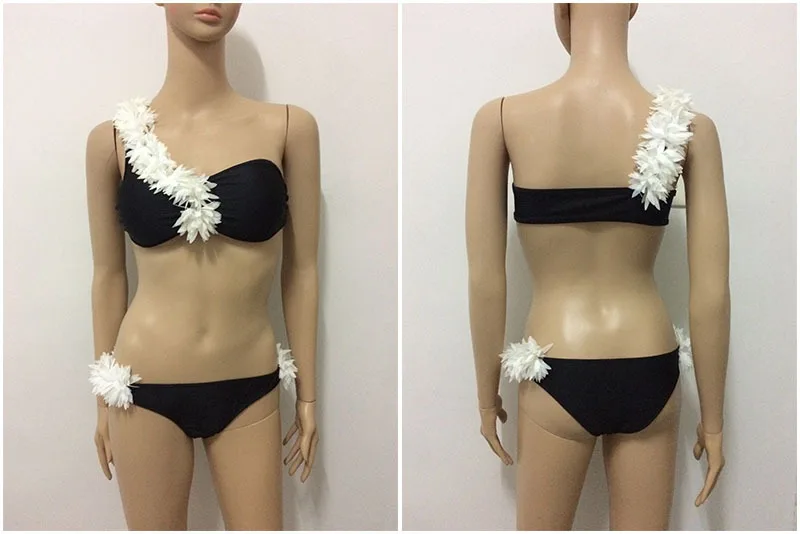 Трехмерные розовые цветы широкий купальник бикини бразильские высокие ноги