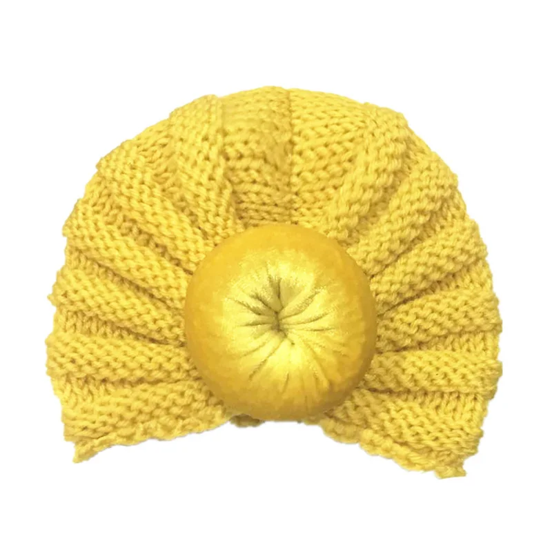 Yellow baby hat Модная детская зимняя шапка, вязаная детская шапка для девочек, Шапка-бини, детские шапки-тюрбан, 12 цветов, шляпа для фотографирования новорожденных - Цвет: Yellow baby hat