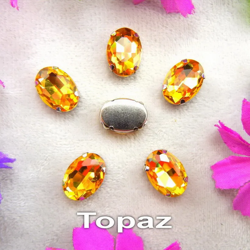 A22 Topaz Стеклянные кристаллы, серебряные когти, 7 размеров, разноцветные, овальные формы, пришитые стразы, бусины, кристаллы, одежда, обувь, сумка, сделай сам, отделка - Цвет: A22 Topaz