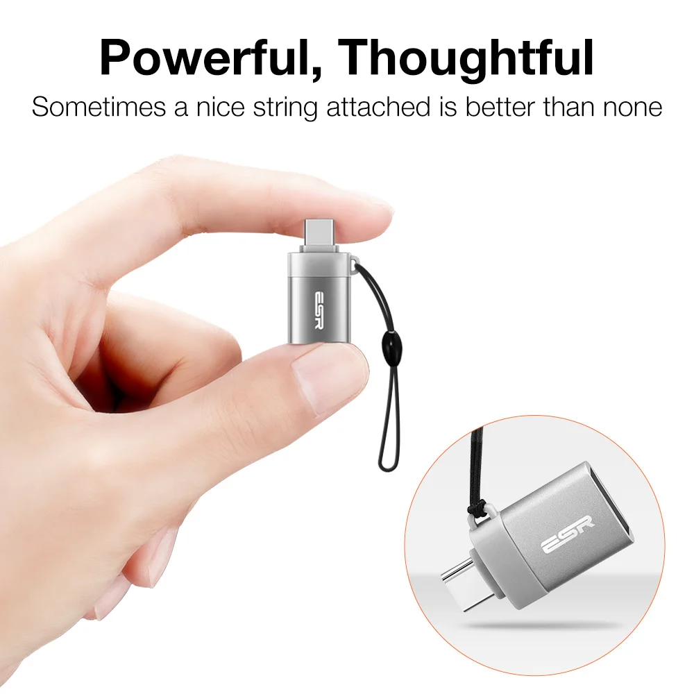 USB-C-USB-A адаптер OTG, адаптер ESR type C с брелком 5,1 K резистор для MacBook, для samsung Galaxy S8 S8+, для LG G6 G5