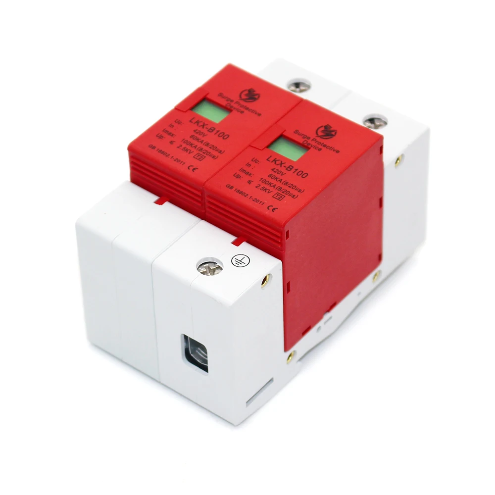 B100-2P 60 ка~ 100 кА~ 275 В переменного тока 1P+ N SPD дом сетевой фильтр защитный низковольтный разрядник устройство Молниеносная защита