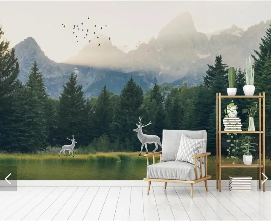 Misty Forest Deer Wallpaper Murals Wall Paper Roll 3D Art Painting Canvas Papel Pintado Foggy Forests Mural Contact | Обустройство