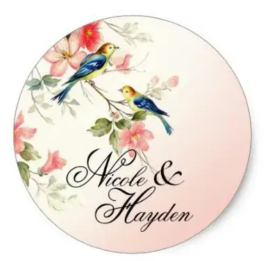 

1.5inch Vintage Love Birds Favor blush pink white Classic Round Sticker