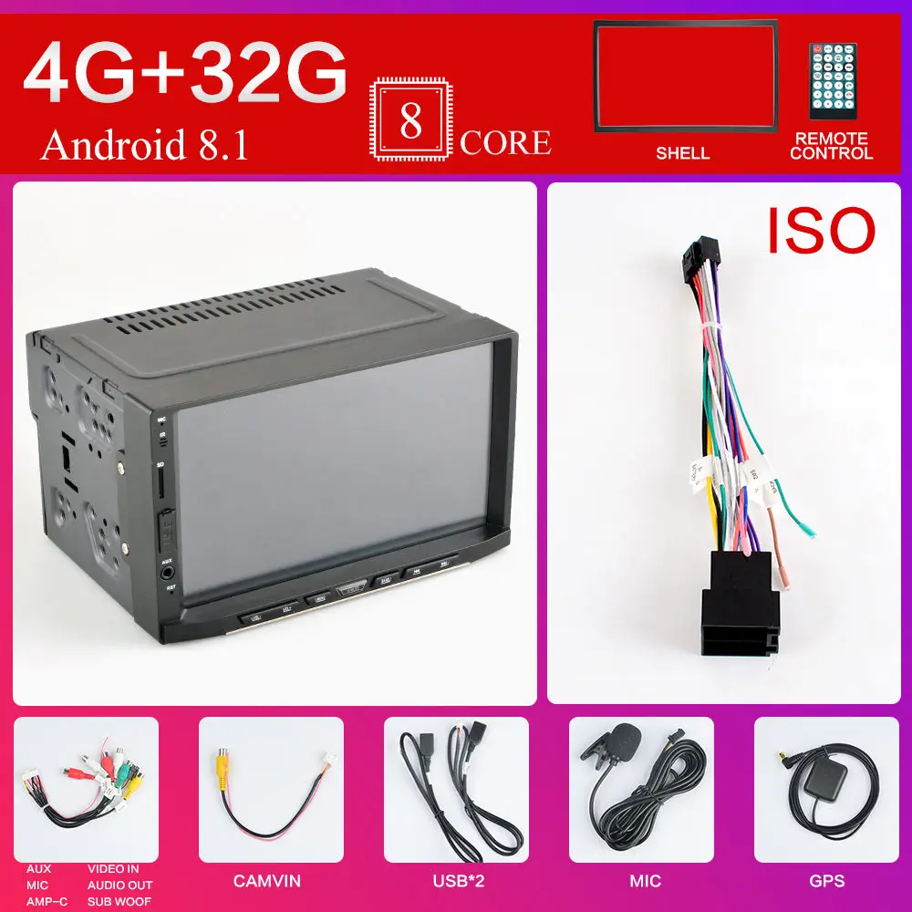 7188B-8-4G-32G-ISO Android 8,1/9,0 2 din Автомобильный Радио мультимедийный плеер gps DAB RDS Wi-Fi без DVD навигации Bluetooth 7 дюймов 2DIN автомобильный встроенный стерео - Цвет: 7188B-8-4G-32G-ISO
