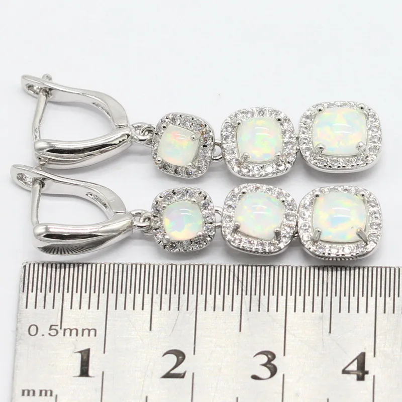 Красивый длинный Квадратный Белый Огненный опал 925 пробы серебряные серьги