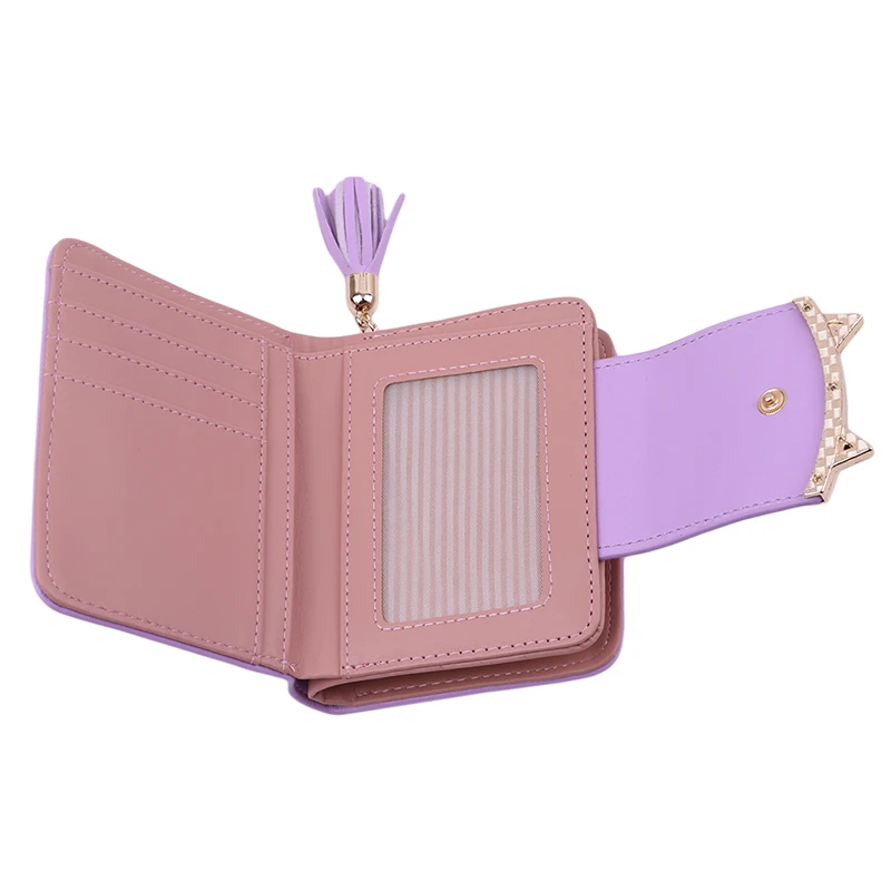

2018 Korean Cute Cat Anime Leather Trifold Slim Mini Wallet Women Small Clutch Female Purse Coin Card Holder Dollar Money Bag