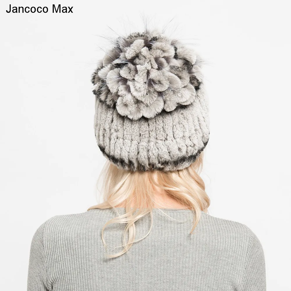 Jancoco Max женские зимние модные шапки из натурального меха кролика рекс шапочки женские высокого качества Skullies теплая шапка S7144