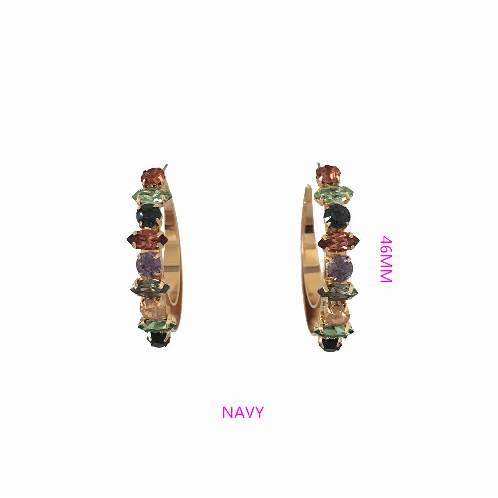 NAVY Серьги-кольца с большим цветным камнем, золотое покрытие - Окраска металла: NAVY