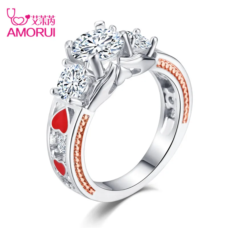 AMORUI браслет горный хрусталь Красное сердце любовь помолвка/Свадебные кольца для