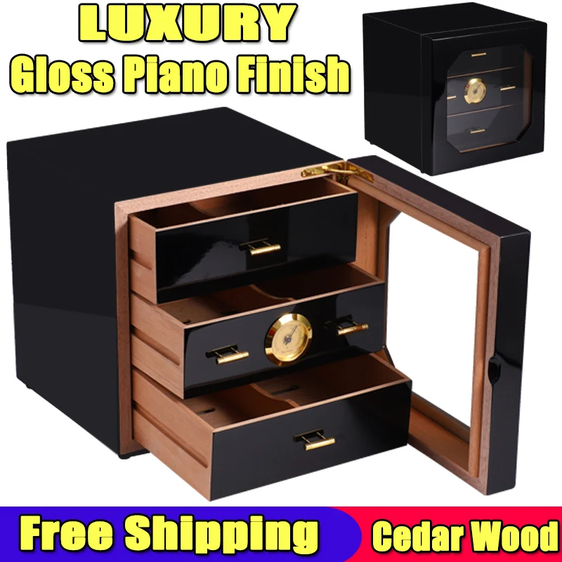 COHIBA роскошный черный глянцевый фортепиано отделка Cedar Wood сигарный шкаф для