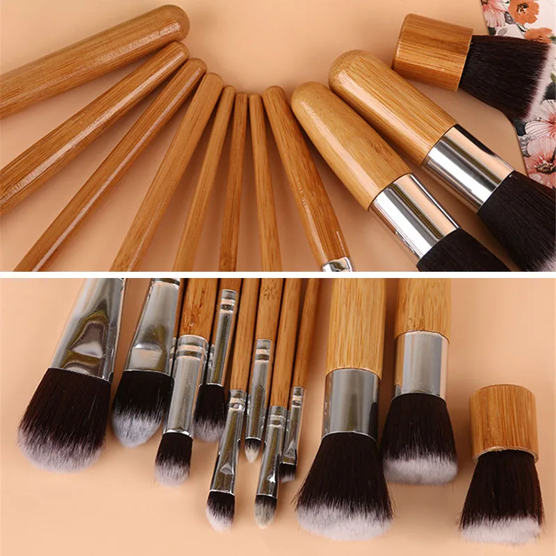 11 шт. Макияж Кисточки комплект Инструменты профессиональные бамбуковой ручкой