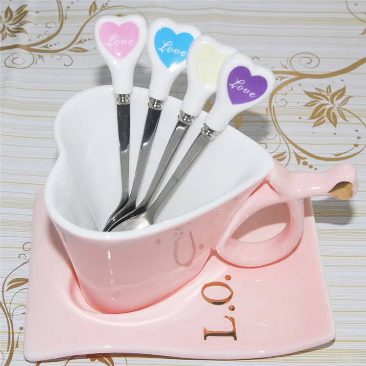 Креативные кружки в форме сердца кофейная кружка чашка для молока ложка