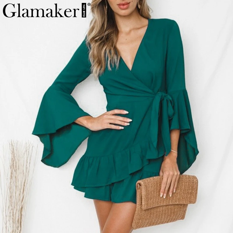 Женское платье кардиган Glamaker черное пляжное с длинным рукавом и рюшами на лето