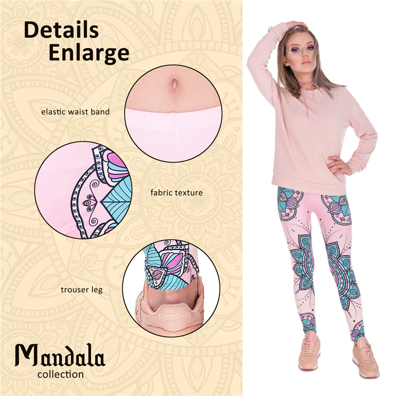 

2019 Blue Mandala Pink Print Women Leggings Fitness Breathable Perspiration Quick Drying Leggins High Elasticity Trouser Pants
