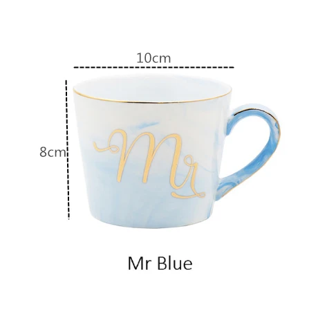 Mr Blue Расписанная вручную Золотая монограмма натуральный мрамор фарфоровая кофейная кружка Mr and Mrs чай молоко чашки и кружки креативный свадебный подарок - Цвет: Mr Blue