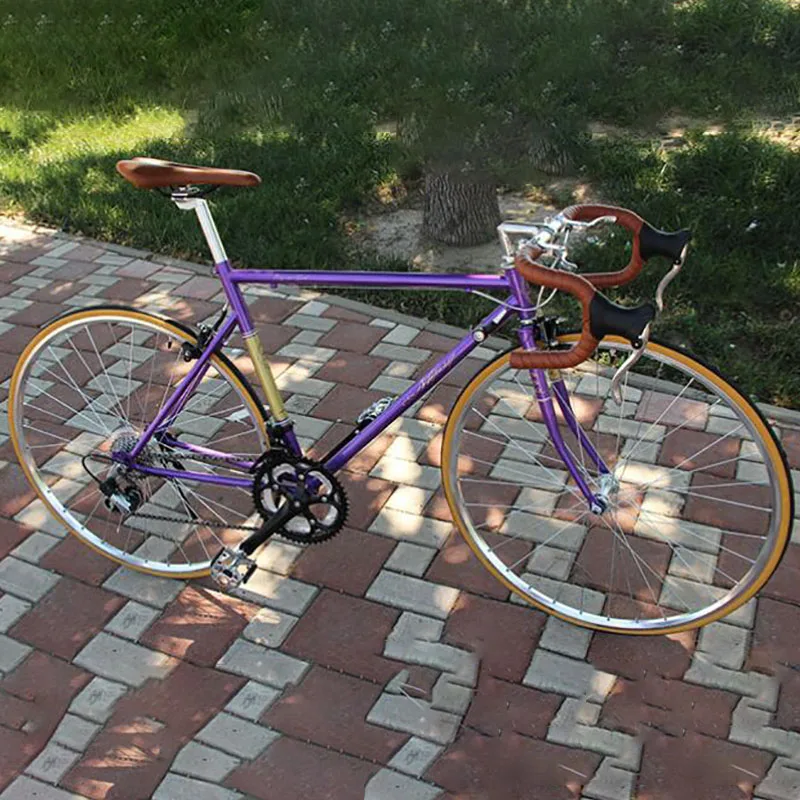 Purple Шоссейный велосипед мужской 700 C 2", меняющий скорость, руль, жесткая рама, двойной дисковый тормоз, Ретро стиль, Повседневный, для путешествий, гоночный велосипед - Цвет: Purple