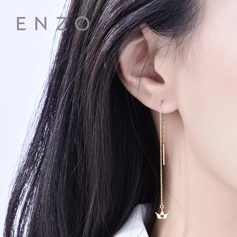 18K Gold Jewelry Crown Earring Women Miss Girls Gift Engagement Female Ear Wire Drop Earrings Solid Hot Sale New Good Trendy | Украшения и