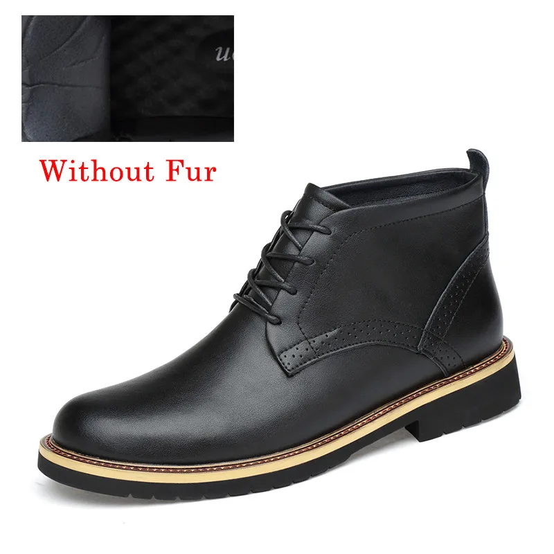 Ботинки из натуральной кожи размера плюс 38-48 Мужская обувь повседневные мужские Ботильоны рабочая обувь черные плюшевые зимние ботинки на меху для мужчин PI