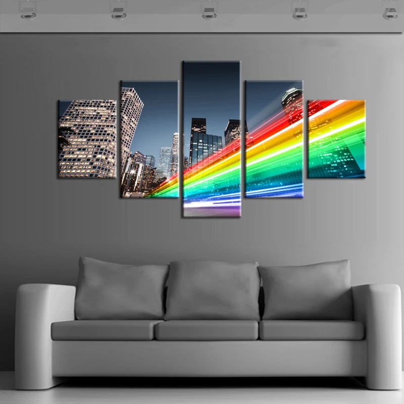 5 Pieces Large Canvas Painting Pictures Beautiful city lights Wall for Living Room Print Paintings Framed/J004-086-XL | Дом и сад