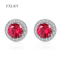 fxlry hot selling silver color micro inlaid zircon fashion round red zircon stud earrings for women jewelry