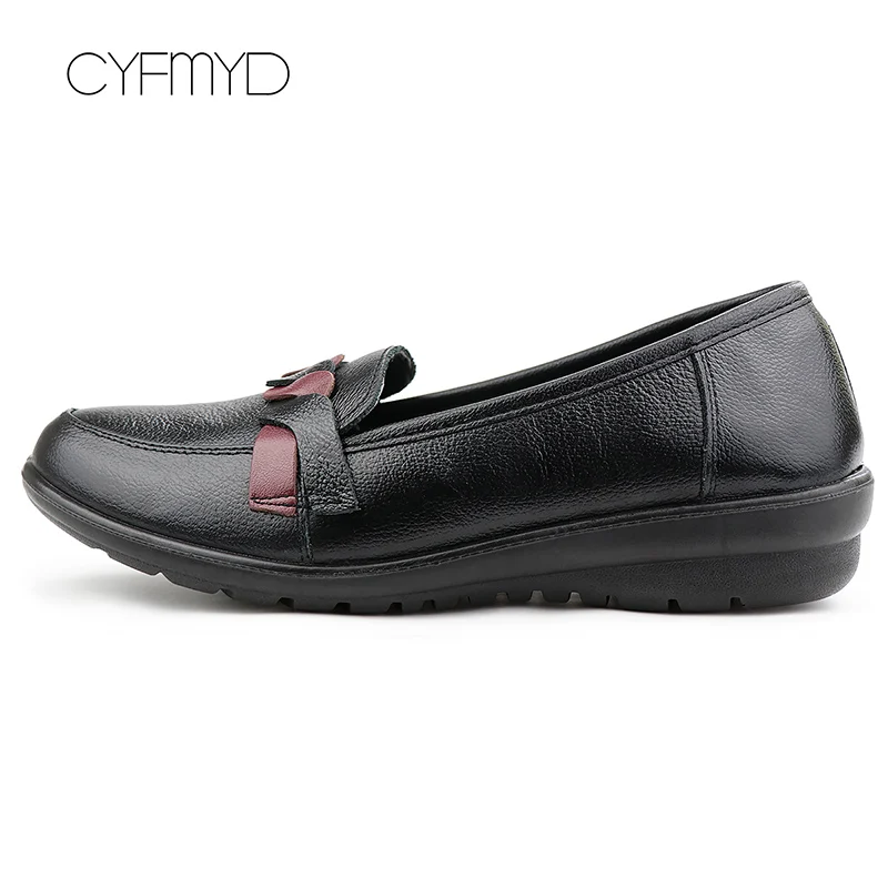 WF-17151-Black Водонепроницаемые мокасины из натуральной кожи женские плиссированные демисезонные туфли на плоской подошве с бантом модные туфли с круглым носком размера плюс 9-10,5 - Цвет: WF-17151-Black