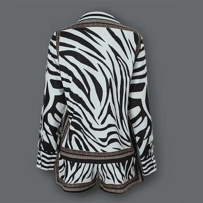 Женский комплект 2 шт. рубашка на пуговицах с принтом зебры и шорты молнии