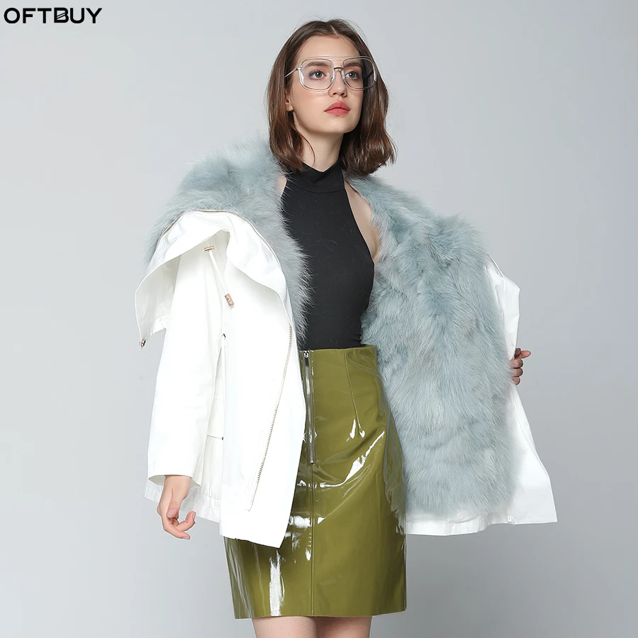 OFTBUY 2018 зимняя куртка женская натуральный мех пальто парка Лисий воротник капюшон