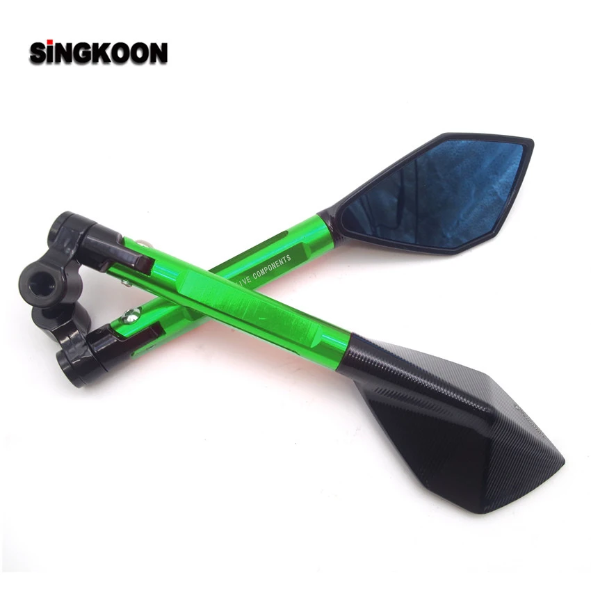 Long Arm Green 8 10 мм Универсальные мотоциклетные зеркала с ЧПУ синие линзы боковое зеркало заднего вида для Yamaha Virago 535 Suzuki нарушителя Kawasaki versys 650 - Цвет: Long Arm Green