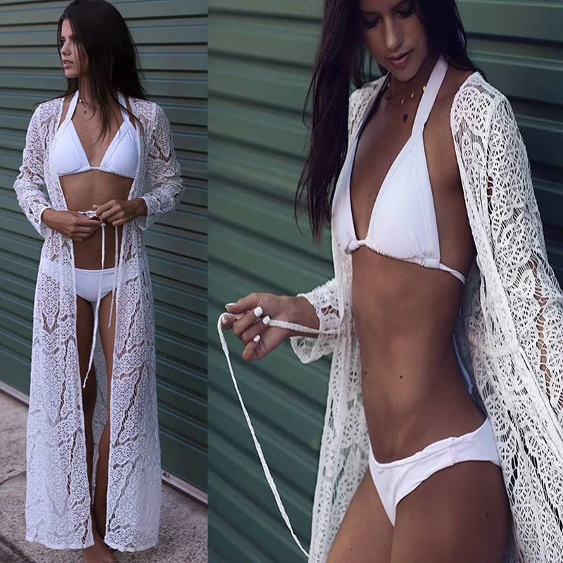 Летний длинный пляжный купальный костюм кроше Для женщин Saida de Praia Robe Plage 2018 бикини
