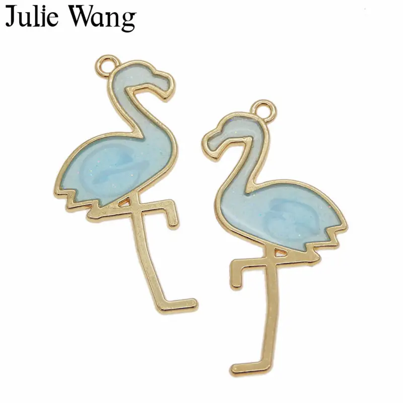 Julie Wang 6 шт. сплав + смола Фламинго Птица шармы многоцветные для ожерелья подвески