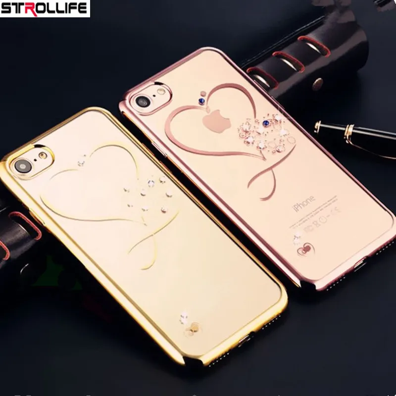 Love Heart Rose Gold Plating Glitter Diamond Phone Cases For iphone 7 7Plus 6 6s Ultrathin Soft TPU Silicone Crystal Clear Cover |