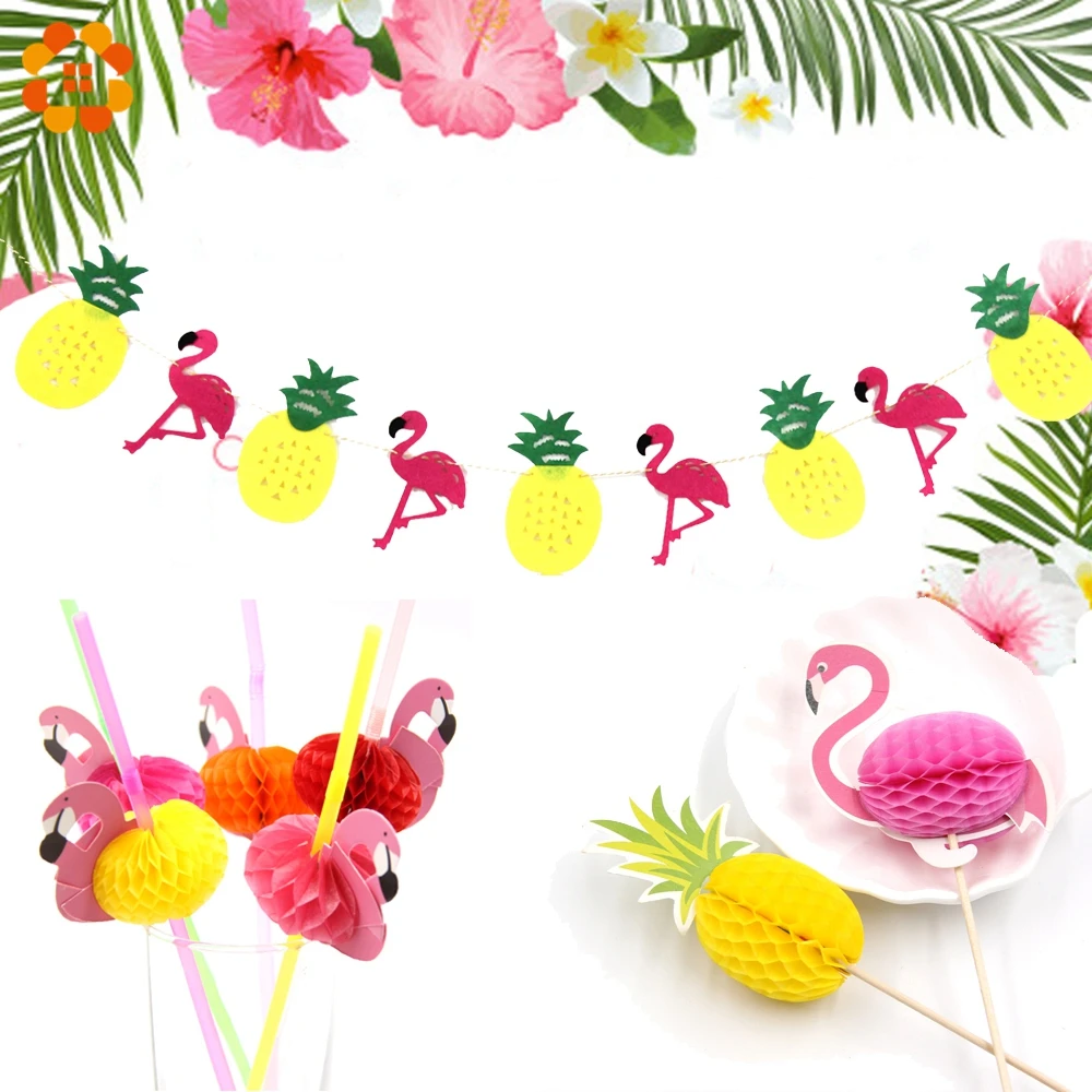 3D фламинго и Pinapple Торт Топперы гибкие соломинки фотобудки гирлянда для дня