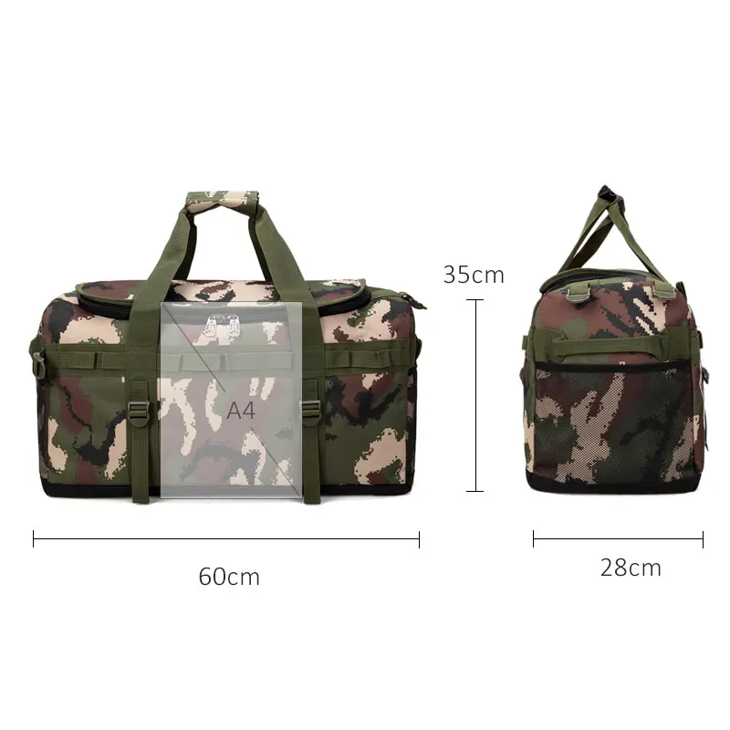 Scione 60L Multifunction Luggage Handbag Men Travel Suitcase Camouflage Duffel Back Pack Large Casual Weekend Shoulder Tote Bag