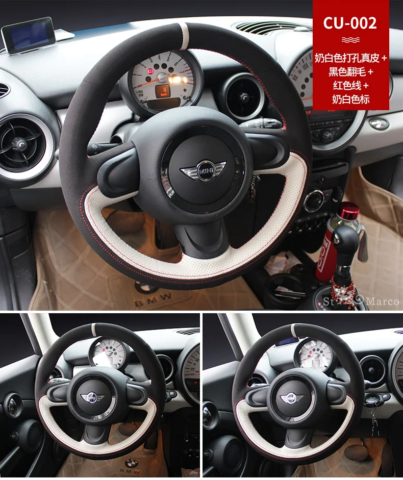 Черная сшитая вручную оплетка руля из натуральной кожи и замши для BMW mini cooper CABRIO