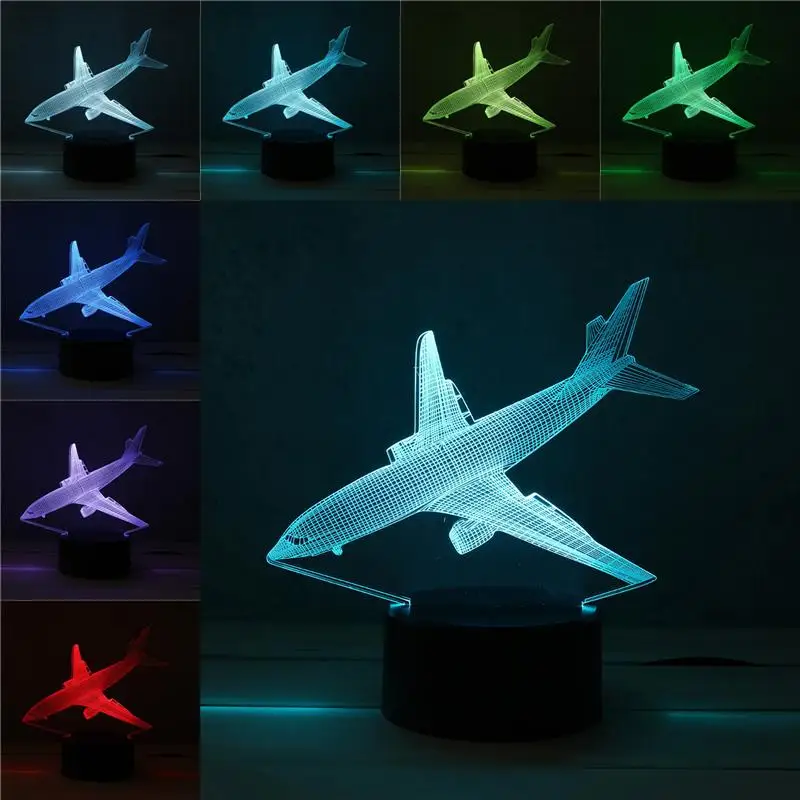 7 цветов самолет акриловый светодиодный 3D светодиодный ночник игрушечный светильник Воздушный самолет ночник сенсорный Настольный светильник DC5V для детей Рождество