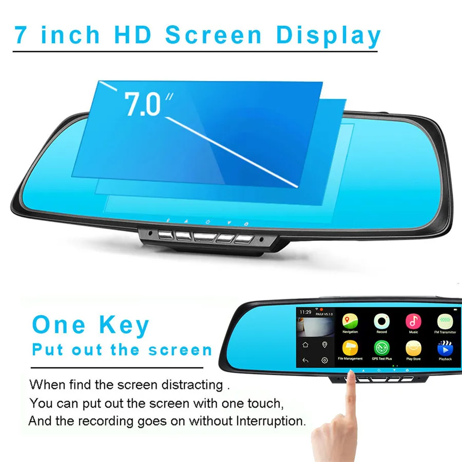 7 &quotAndroid 4.4 Full HD 1080 P Wi-Fi gps-навигации двойной объектив Автомобильный