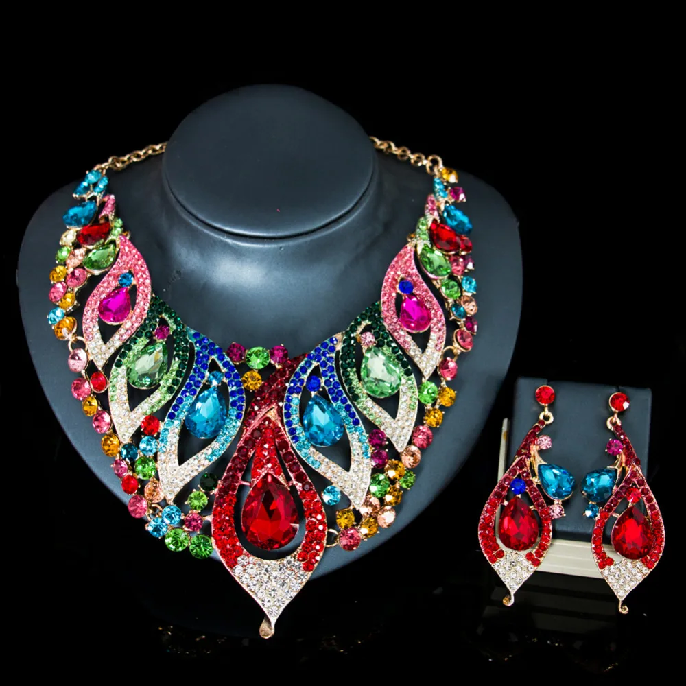 LAN PALACE 2019 new glass stone necklace and earrings Jewelry Sets for America women party Anniversary wedding free shipping | Украшения и