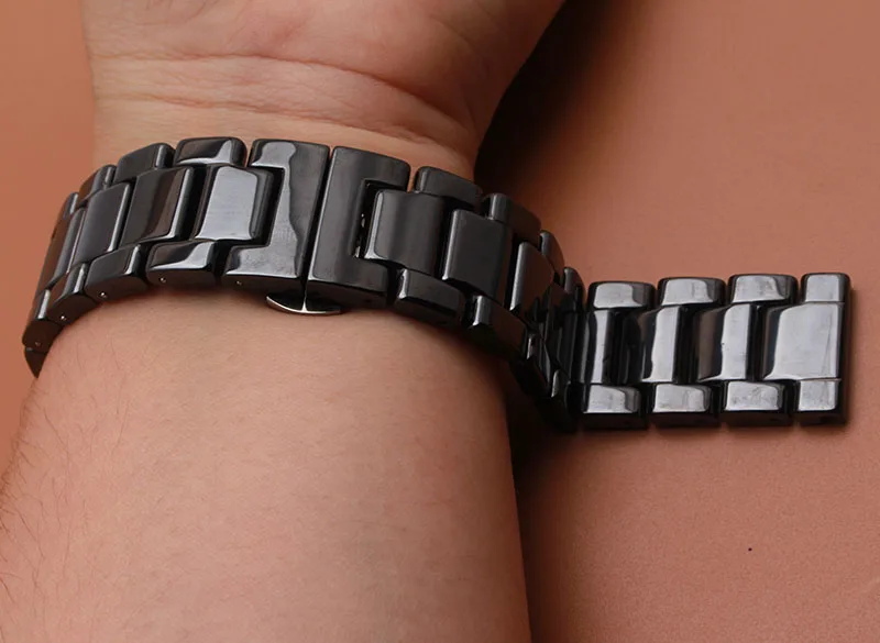 Ремешок керамический для часов черный браслет Samsung Gear S3 Classic Frontier Butterfly metral 14 16 18 20