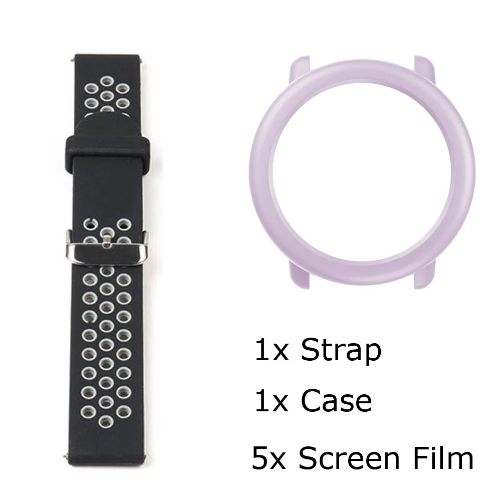 BlackGrey-Purple 7/лот для Xiaomi Huami Amazfit Pace ремешок для часов браслет силиконовый Pulsera Correa Защитная пленка для экрана Pantalla - Цвет: BlackGrey-Purple