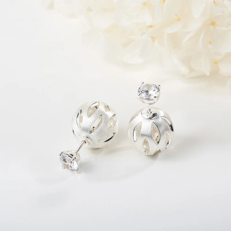 SA SILVERAGE 100% 925 Sterling Silver Hollow Ball Stud Earrings for Women Romantic Fine Jewelry Gift | Украшения и аксессуары