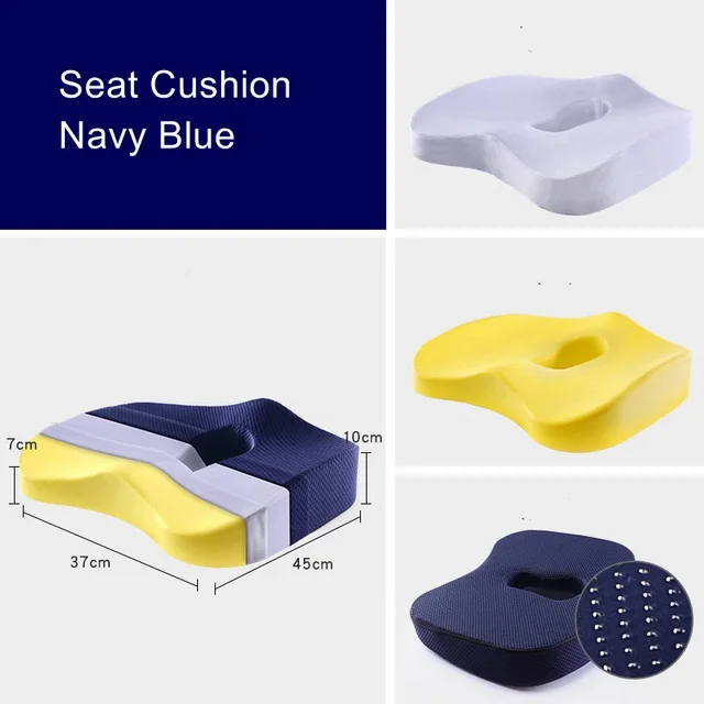 Navy Blue Нескользящая подушка на сиденье из пены с эффектом памяти для поддержки спины автомобиля, подушка для облегчения боли в хвостовой кости, подушка на кресло-коляску, офисное кресло - Цвет: Navy Blue