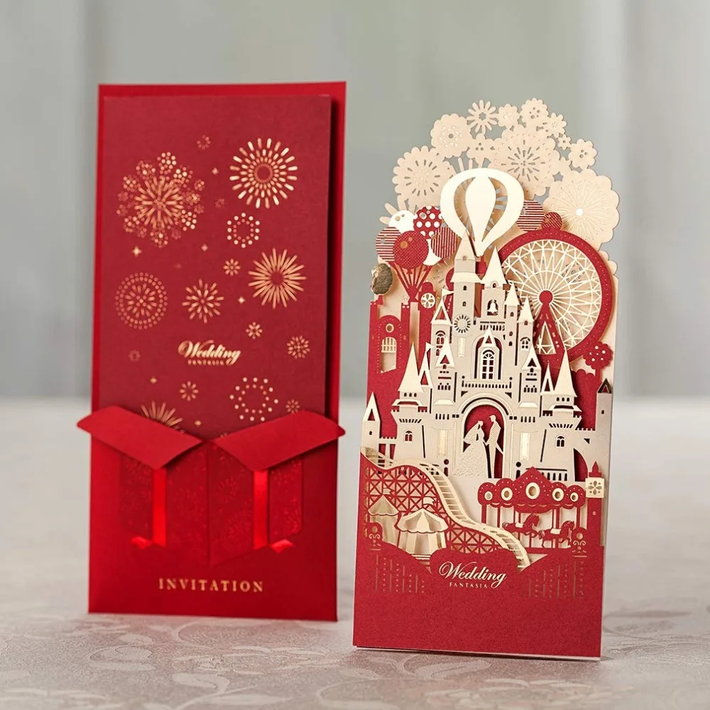 50PCS Laser Cut Wedding Invitations Free Customize Bride and Groom Invitation Cards Castle Favors Casamento CW5073 | Дом и сад