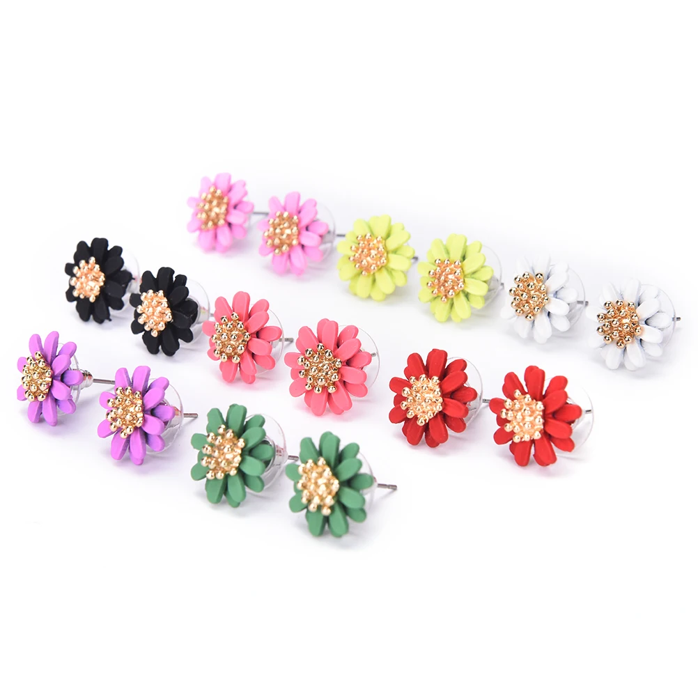 Женские серьги с цветком маргаритки элегантные черного белого и желтого цвета