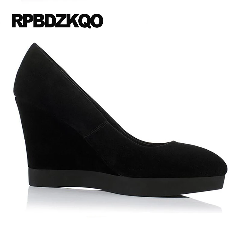 Туфли женские на танкетке натуральная кожа заостренный носок замша без застежки